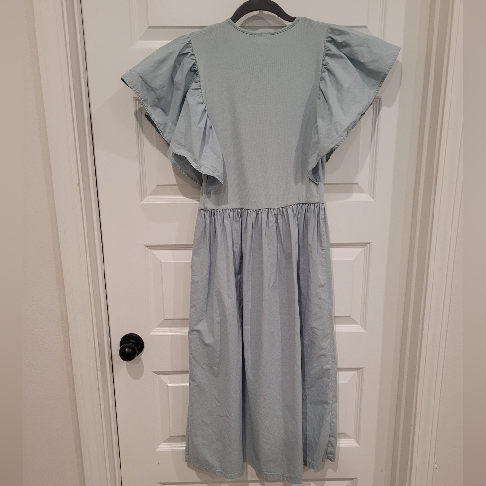 Zara Ruffled Sleeve Blue Dress, Large - Picture 4 of 6